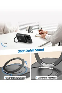 Woyax Magsafe Powerbank 360° Standlı Metal 10.000mAh 20W Hızlı Taşınabilir Şarj Cihazı