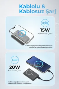 Woyax Magsafe Powerbank 360° Standlı Metal 10.000mAh 20W Hızlı Taşınabilir Şarj Cihazı
