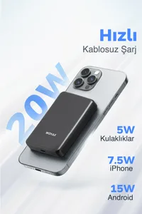 Woyax All In Magsafe Powerbank 10.000mAh 20W Hızlı Taşınabilir Şarj Cihazı Saat Kulaklık iPhone Android