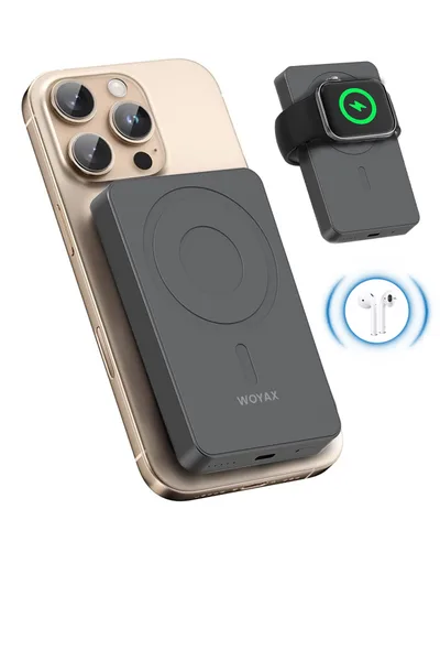 Woyax All In Magsafe Powerbank 10.000mAh 20W Hızlı Taşınabilir Şarj Cihazı Saat Kulaklık iPhone Android