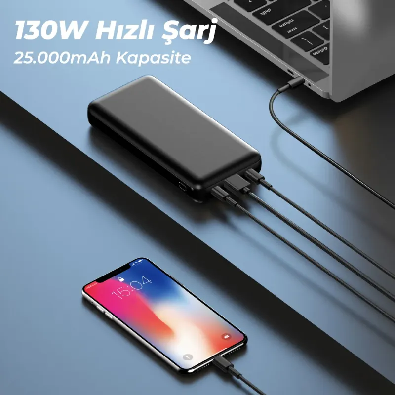 25000mAh 130W Süper Hızlı Powerbank Laptop Notebook Macbook Taşınabilir Şarj Cihazı — detay