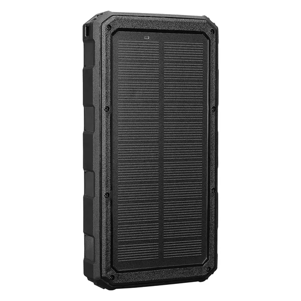 S-link P120 12000mAh PRM 2*USB+Type-C+Micro Led Lamba + 1.2W Solar Panelli Siyah Taşınabilir Pil Şarj Cihazı Powerbank — detay