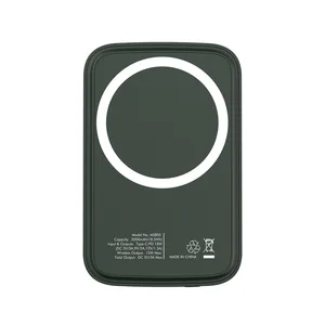 ED273  S-link M15 5000mAh PD20W Magsafe 15W Kablosuz Type-C Yeşil Taşınabilir Pil Şarj Cihazı Powerbank