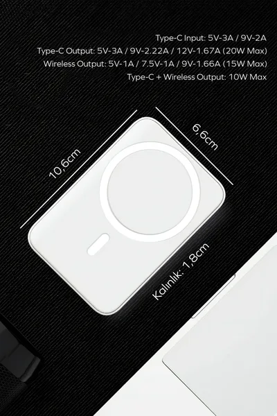 Woyax by Deji Magsafe Powerbank 10000 mAh Hızlı Taşınabilir Şarj Cihazı Beyaz — detay