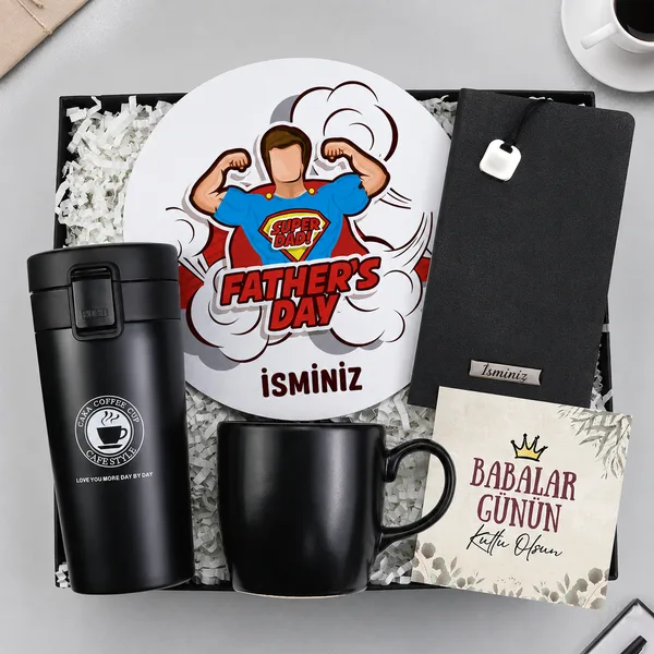 Kilitli Termos & Mousepad & Yumuşak Kapaklı Not Defteri & Siyah Kupa Hediye Seti