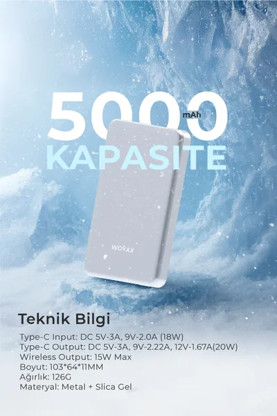 Woyax by Deji Magsafe Powerbank 5000 mAh 20W Hızlı Taşınabilir Şarj Cihazı Mavi — detay