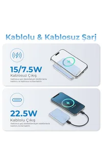 Woyax by Deji Magsafe Powerbank 5000 mAh 20W Hızlı Taşınabilir Şarj Cihazı Mavi