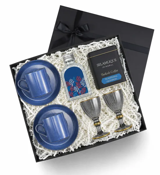 100ml Kolonya & Türk Kahvesi & 2'li Fincan ve Kahve yanı Bardağı Premium Hediye Seti