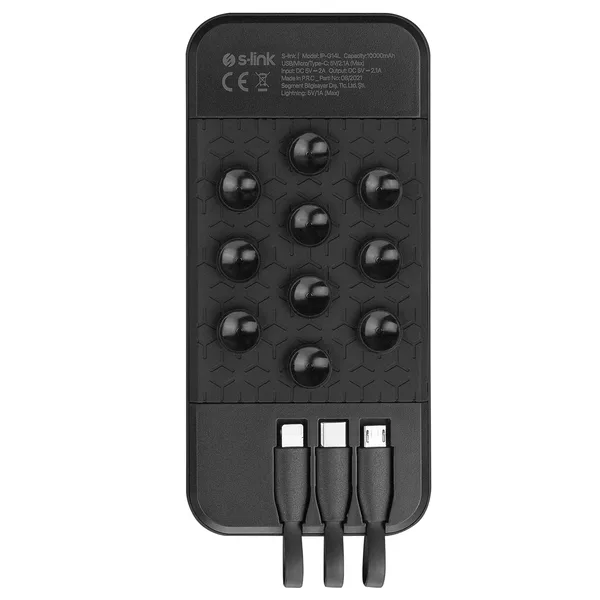 S-link IP-G14L 10000mAh Gizli Ledli Vantuz+Stand Siyah Dahili Kablolu Taşınabilir Pil Şarj Cihazı Powerbank — detay