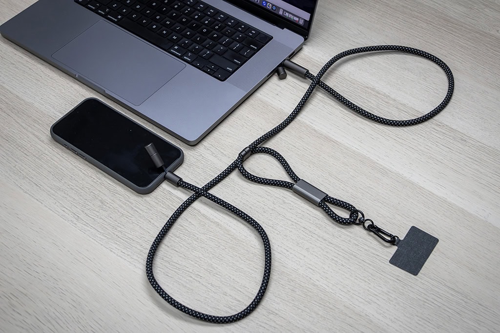 LANY CHARGE ECO Telefon Askısı, Type-C / Lightning 60W Şarj ve Veri Aktarım Kablosu