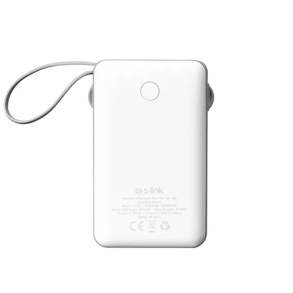 S-link P102 10000mAh PRM 2*USB+Type-C+Micro+Lightning Beyaz LCD Taşınabilir Pil Şarj Cihazı Powerbank — detay