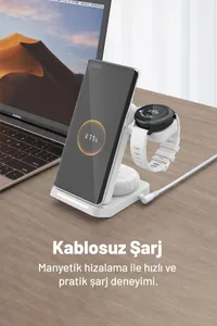 Woyax Wireless Kablosuz Şarj Standı Katlanabilir Huawei Watch iPhone Android Telefon Saat Kulaklık Uyumlu