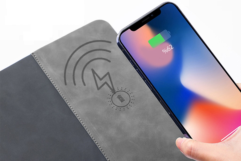 VISCO Gri 15W Kablosuz Hızlı Şarj Özellikli Deri Mouse Pad