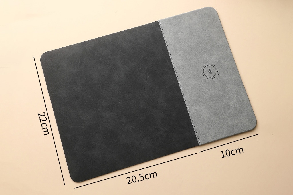 VISCO Gri 15W Kablosuz Hızlı Şarj Özellikli Deri Mouse Pad
