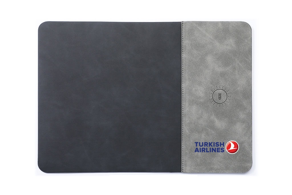 VISCO Gri 15W Kablosuz Hızlı Şarj Özellikli Deri Mouse Pad