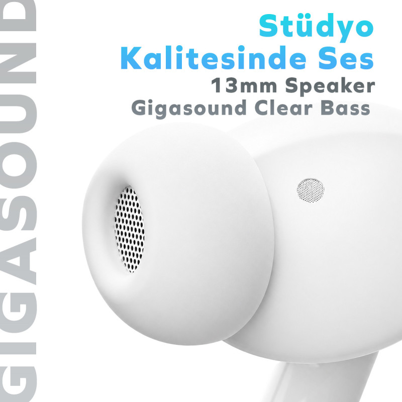 Gigasound ENC Kablosuz Bluetooth Kulaklık Kulak İçi gürültü önleme 4 mikrofon 42 saat oynatma süresi Gigasound Clear Bass — detay