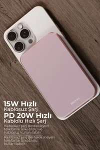 Woyax by Deji Magsafe Powerbank 5000 mAh 20W Hızlı Taşınabilir Şarj Cihazı  Pembe