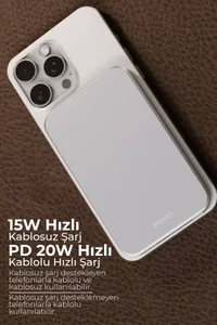 Woyax by Deji Magsafe Powerbank 5000 mAh 20W Hızlı Taşınabilir Şarj Cihazı Beyaz