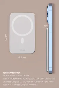 Woyax by Deji Magsafe Powerbank 5000 mAh 20W Hızlı Taşınabilir Şarj Cihazı Beyaz
