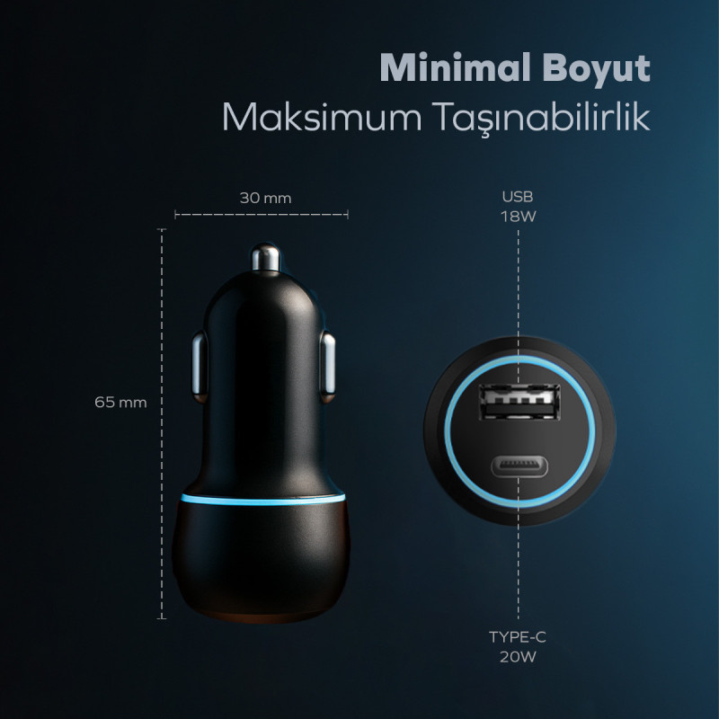 Woyax Araç Şarj Aleti Çakmaklık Type-C + USB Girişli 38W — detay