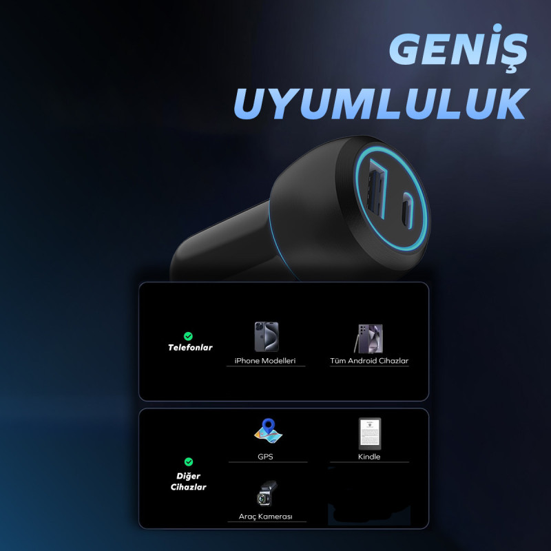 Woyax Araç Şarj Aleti Çakmaklık Type-C + USB Girişli 38W