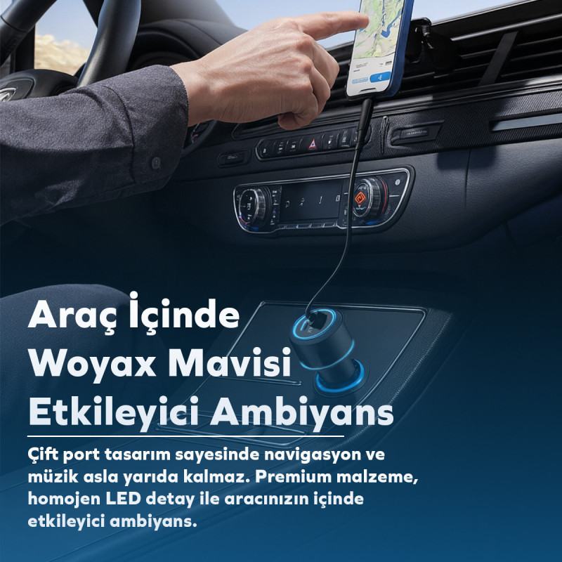 Woyax Araç Şarj Aleti Çakmaklık Type-C + USB Girişli 38W