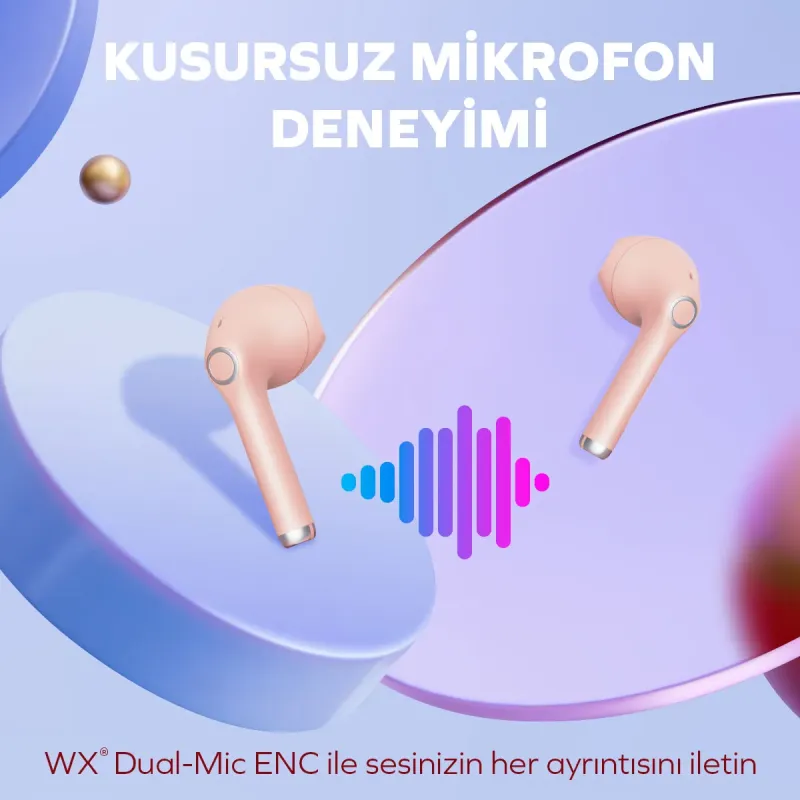 Woyax by Deji Curvy Kablosuz Bluetooth Kulak İçi Kulaklık, HD Mikrofonlu Ultra Hafif, HiFi Ses - Pembe — detay