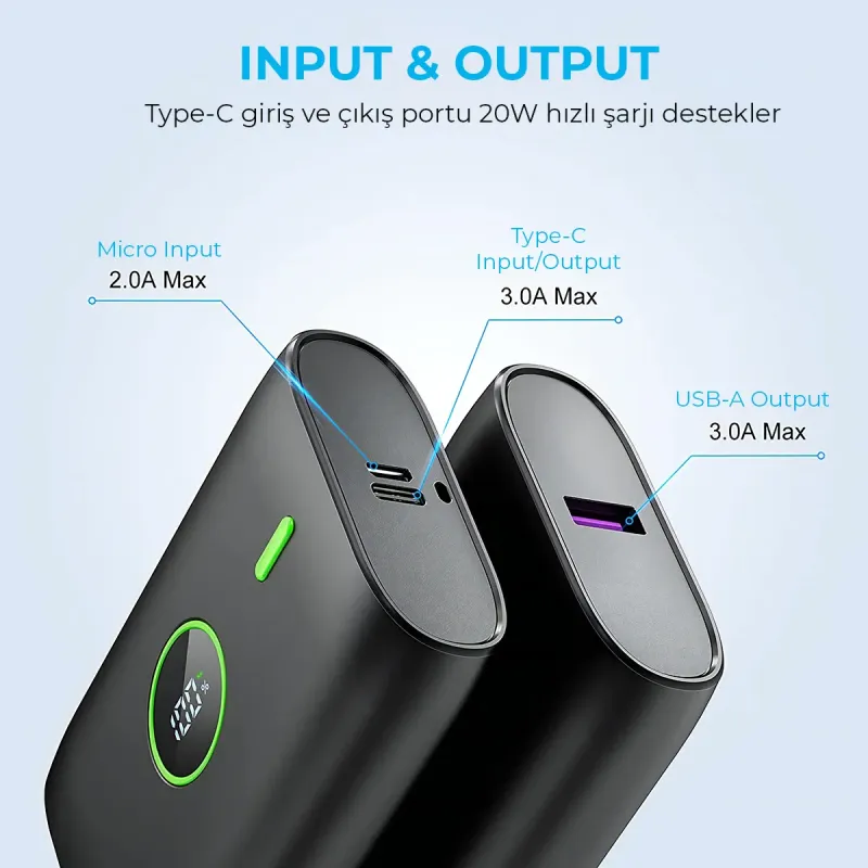Woyax by Deji Powerbank 10000 mAh 22.5W Hızlı Taşınabilir Şarj Cihazı - Siyah
