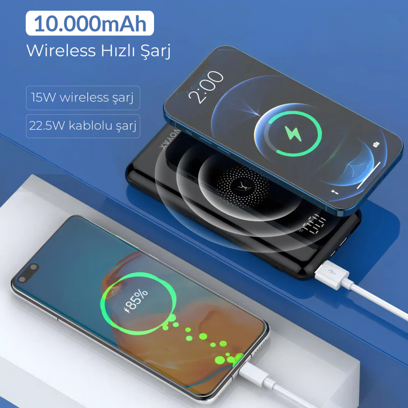 Woyax by Deji Powerbank 10000mAh 22.5W Kablosuz Hızlı Taşınabilir Şarj Cihazı — detay