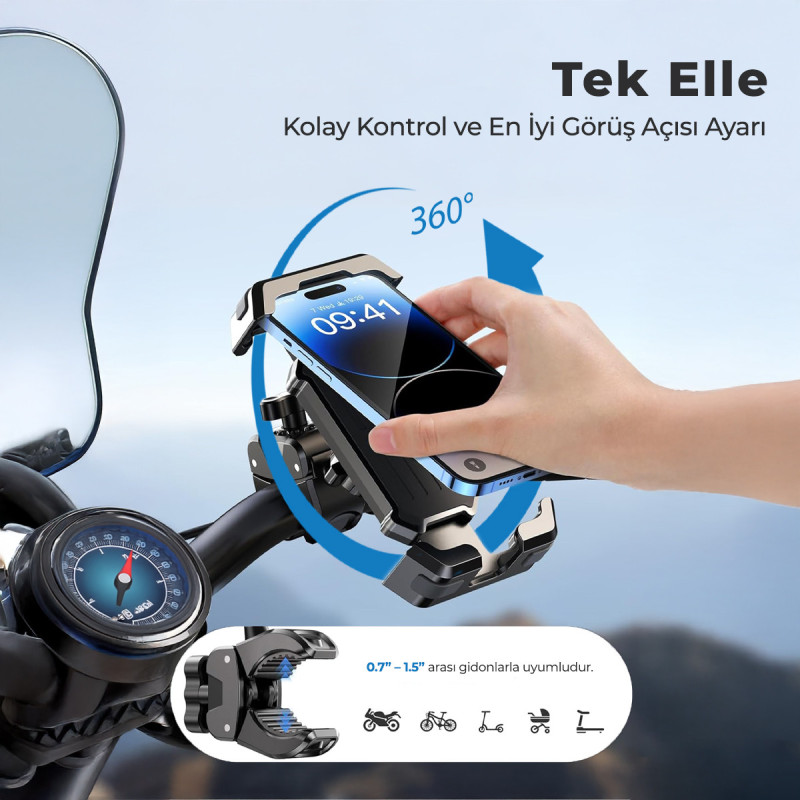 Woyax Holdy Motosiklet Telefon Tutucu Bisiklet ATV Scooter Bağlantılı Telefon Tutacağı Gidon ve Ayna için — detay