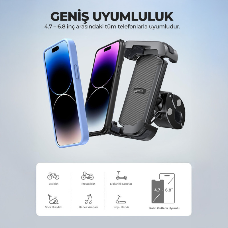 Woyax Holdy Motosiklet Telefon Tutucu Bisiklet ATV Scooter Bağlantılı Telefon Tutacağı Gidon ve Ayna için